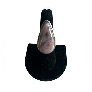 925 Sterling Silver Dendritic Agate Teardrop Stone Ring